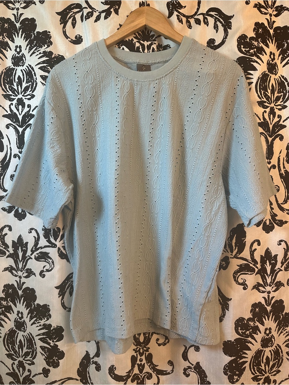 Saints Studio Mens Blue Textured Short-Sleeve Tee Size Large